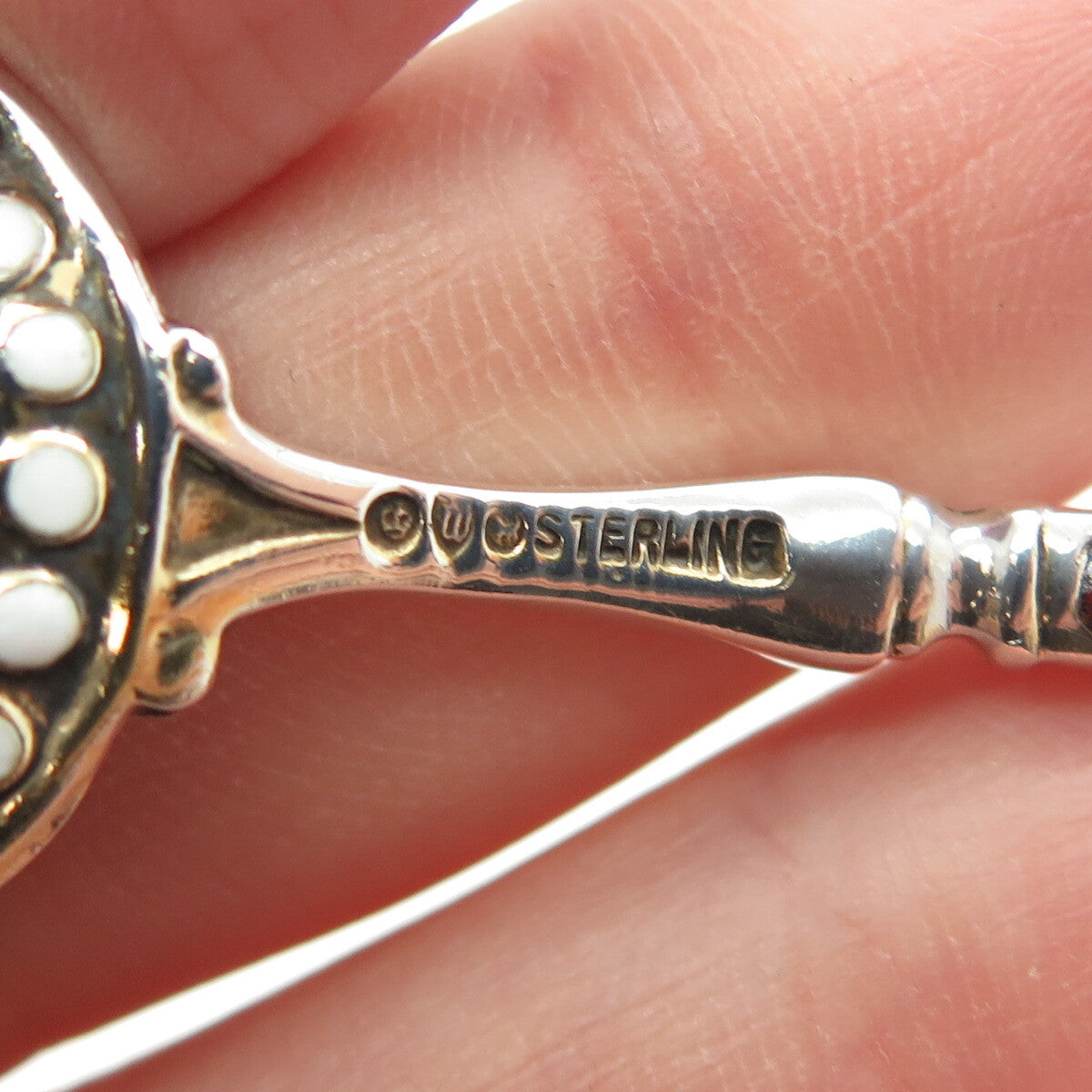 WATSON 925 Sterling Silver Vintage Red & White Guilloche Enamel Coffee Spoon