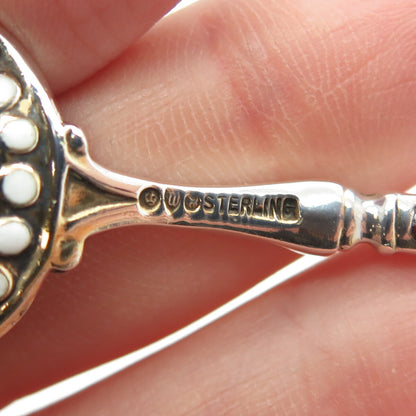 WATSON 925 Sterling Silver Vintage Red & White Guilloche Enamel Coffee Spoon