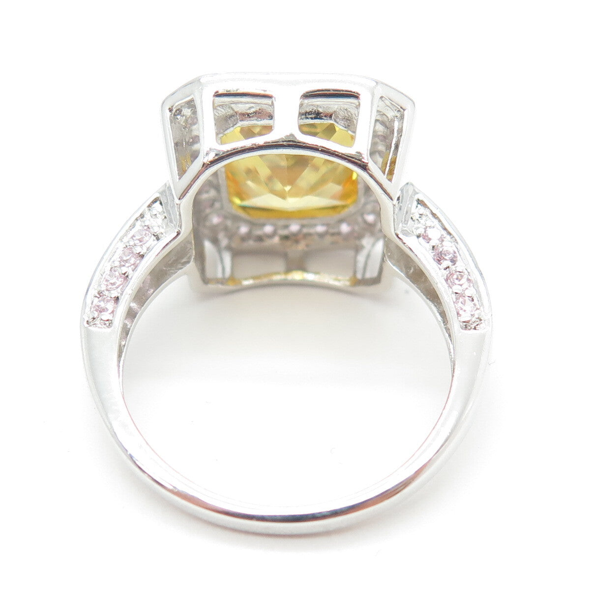 925 Sterling Silver Canary & Pink C Z Bohemian Ring Size 9