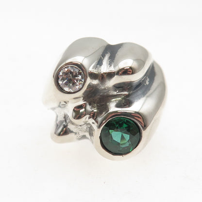 925 Sterling Silver Vintage Green & White C Z Modernist Ring Size 7.25