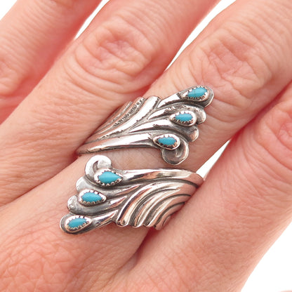 Old Pawn Sterling Silver Vintage Southwestern Turquoise Adjustable Ring Size 8.5