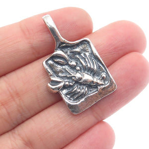 925 Sterling Silver Vintage Poland Cancer Zodiac Minimalist Oxidized Pendant