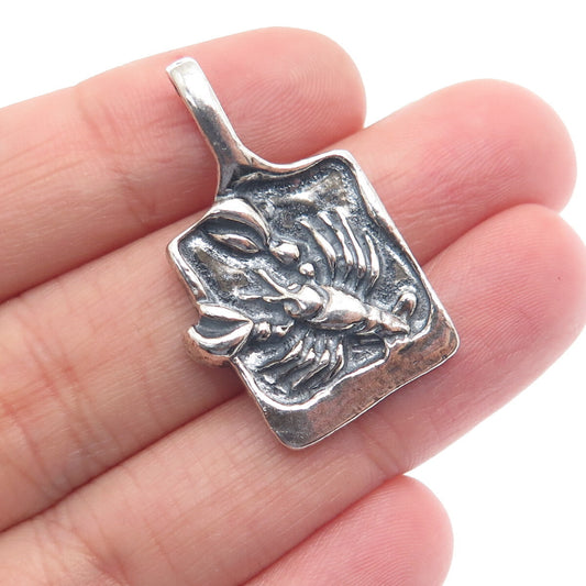 925 Sterling Silver Vintage Poland Cancer Zodiac Minimalist Oxidized Pendant