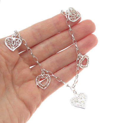 925 Sterling Silver Vintage Italy Heart Filigree Oval Chain Necklace 16"