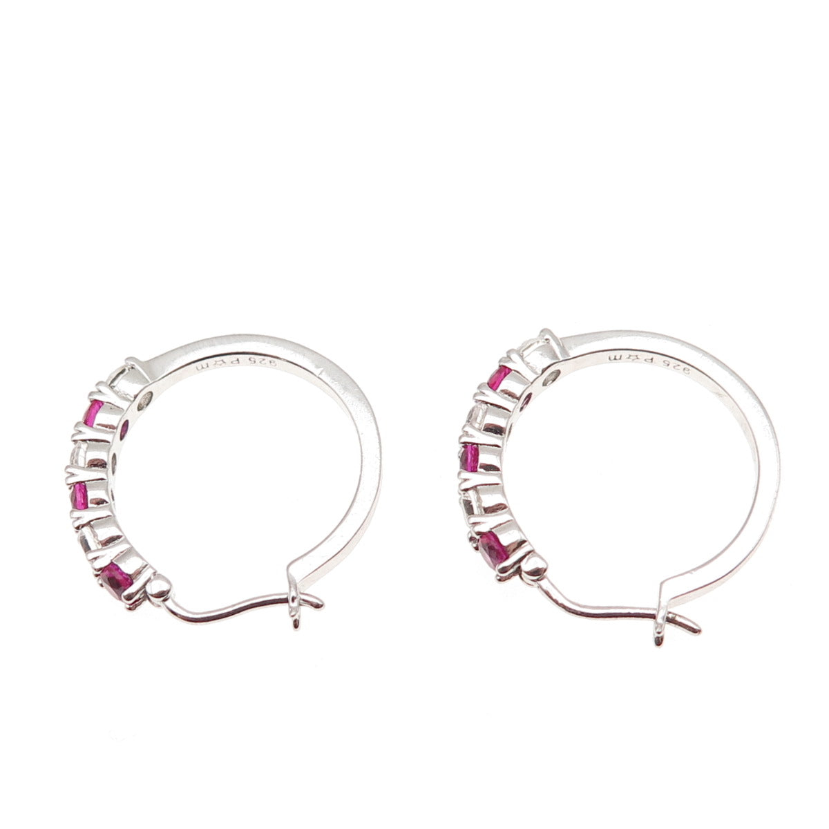 925 Sterling Silver Real Round-Cut White Topaz & Lab-Created Ruby Hoop Earrings