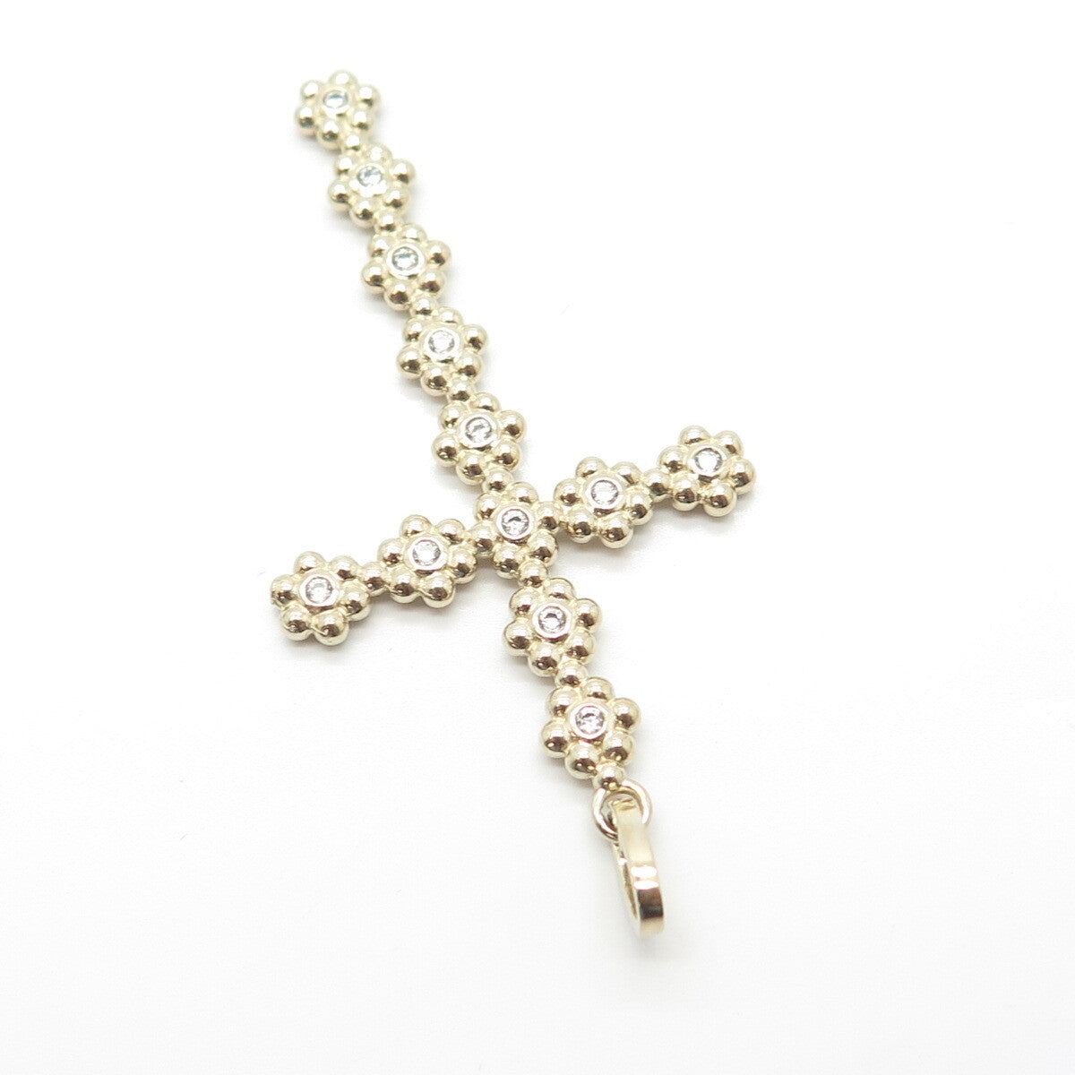 925 Sterling Silver Gold Plated C Z Floral Blossom Cross Pendant