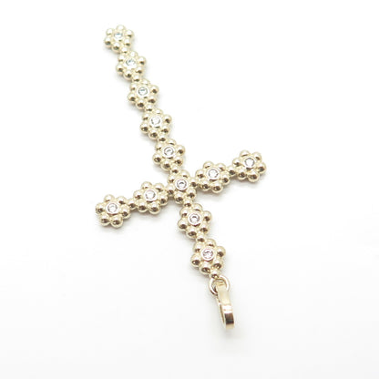 925 Sterling Silver Gold Plated C Z Floral Blossom Cross Pendant