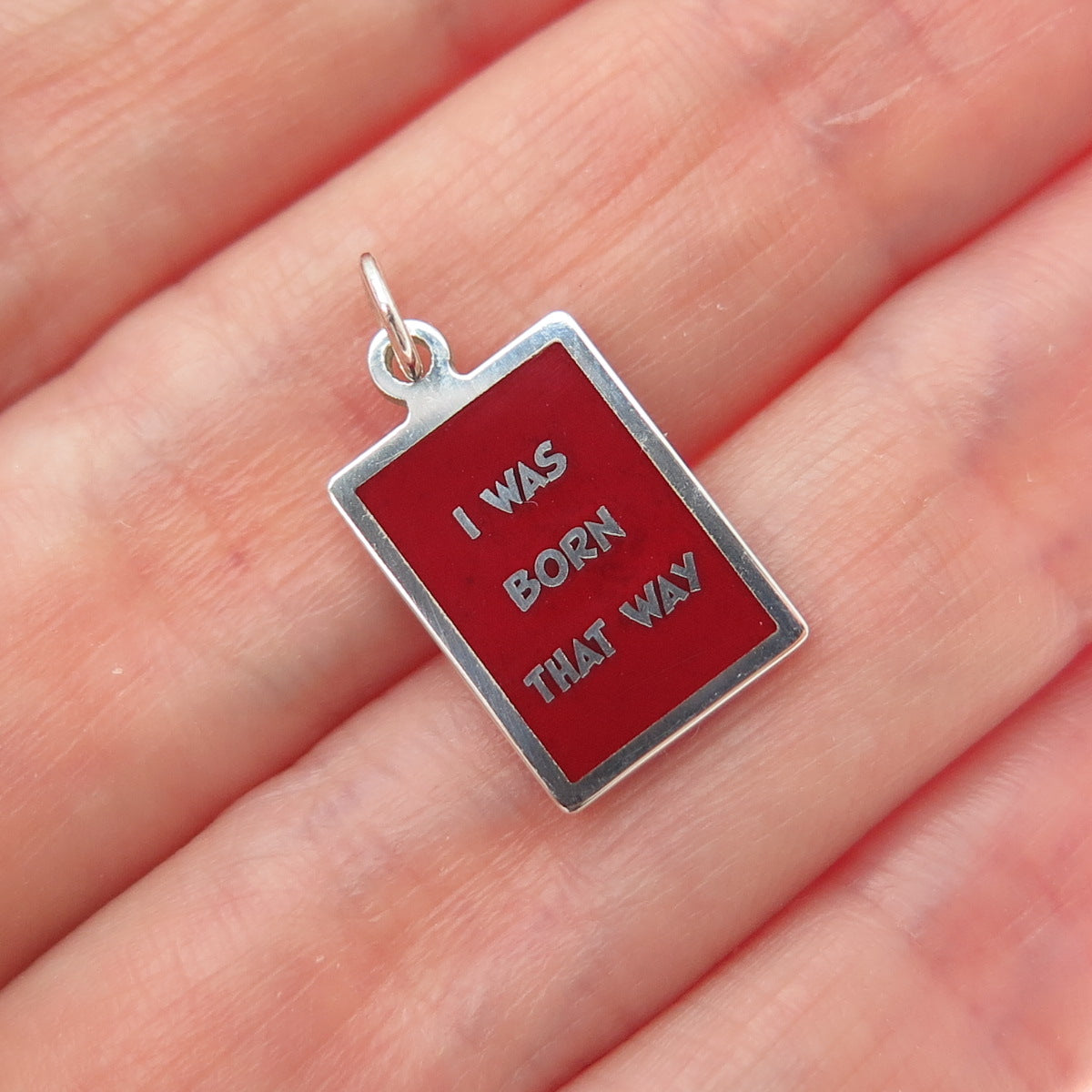 925 Sterling Silver Red Enamel I Was Born That Way Minimalist Charm Pendant