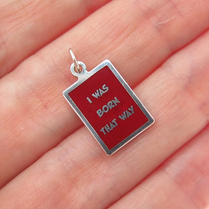 925 Sterling Silver Red Enamel I Was Born That Way Minimalist Charm Pendant