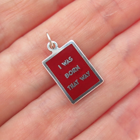 925 Sterling Silver Red Enamel I Was Born That Way Minimalist Charm Pendant