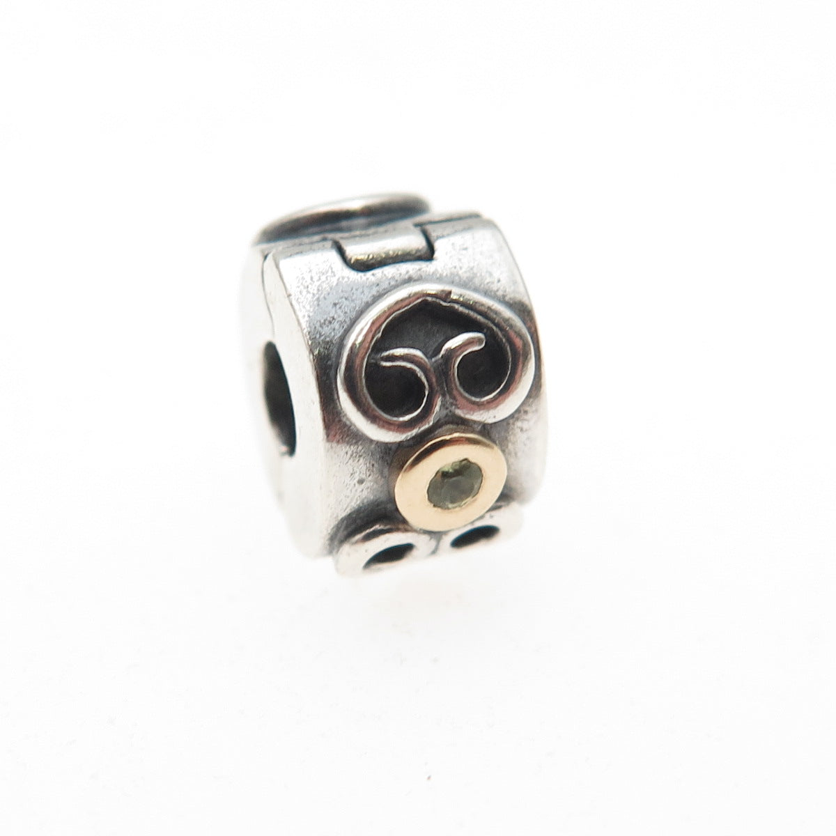 Pandora 925 Sterling Silver & Gold C Z Double Heart Clip Charm