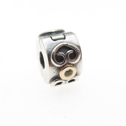 Pandora 925 Sterling Silver & Gold C Z Double Heart Clip Charm