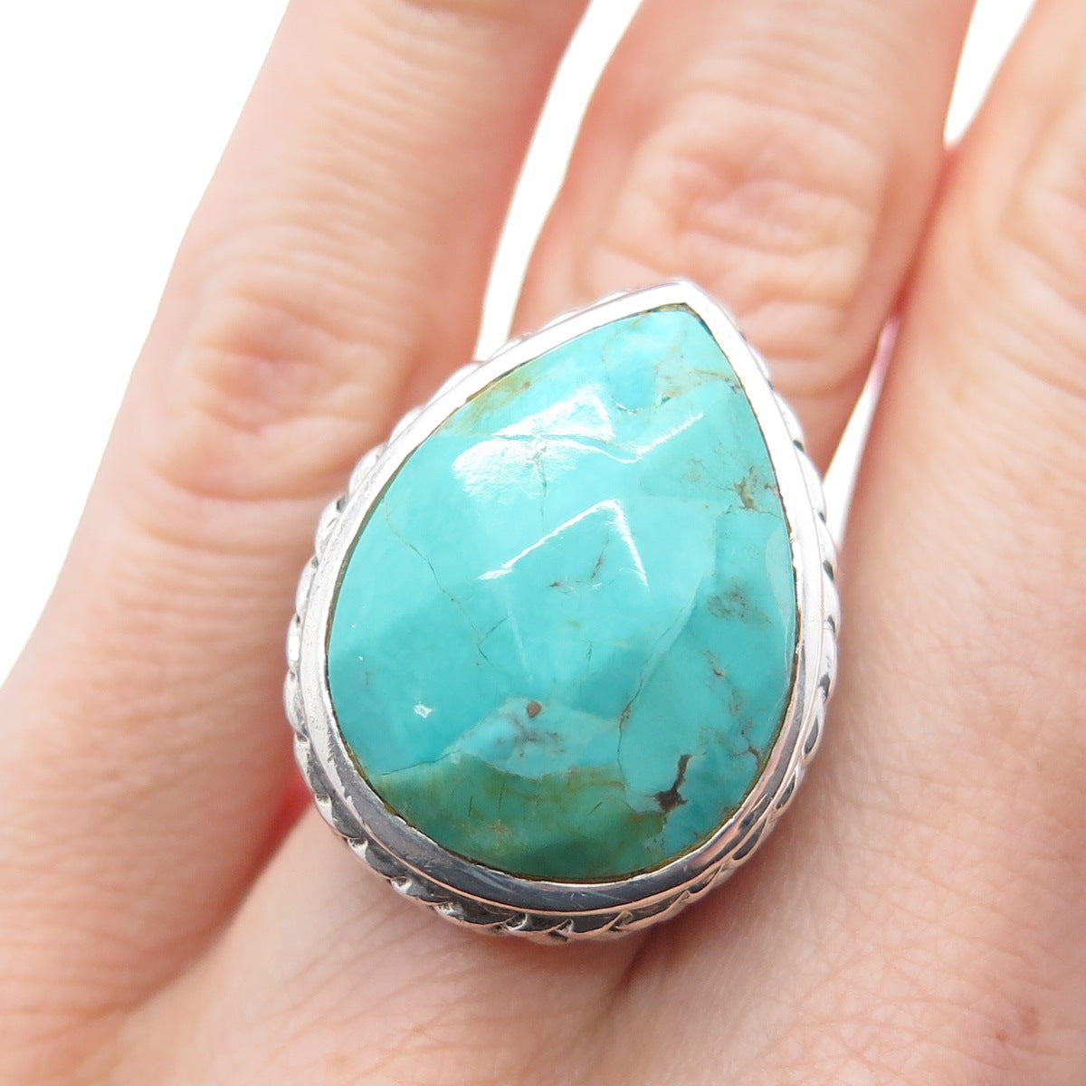 BARSE 925 Sterling Silver Vintage Real Lone Mountain Turquoise Ring Size 6