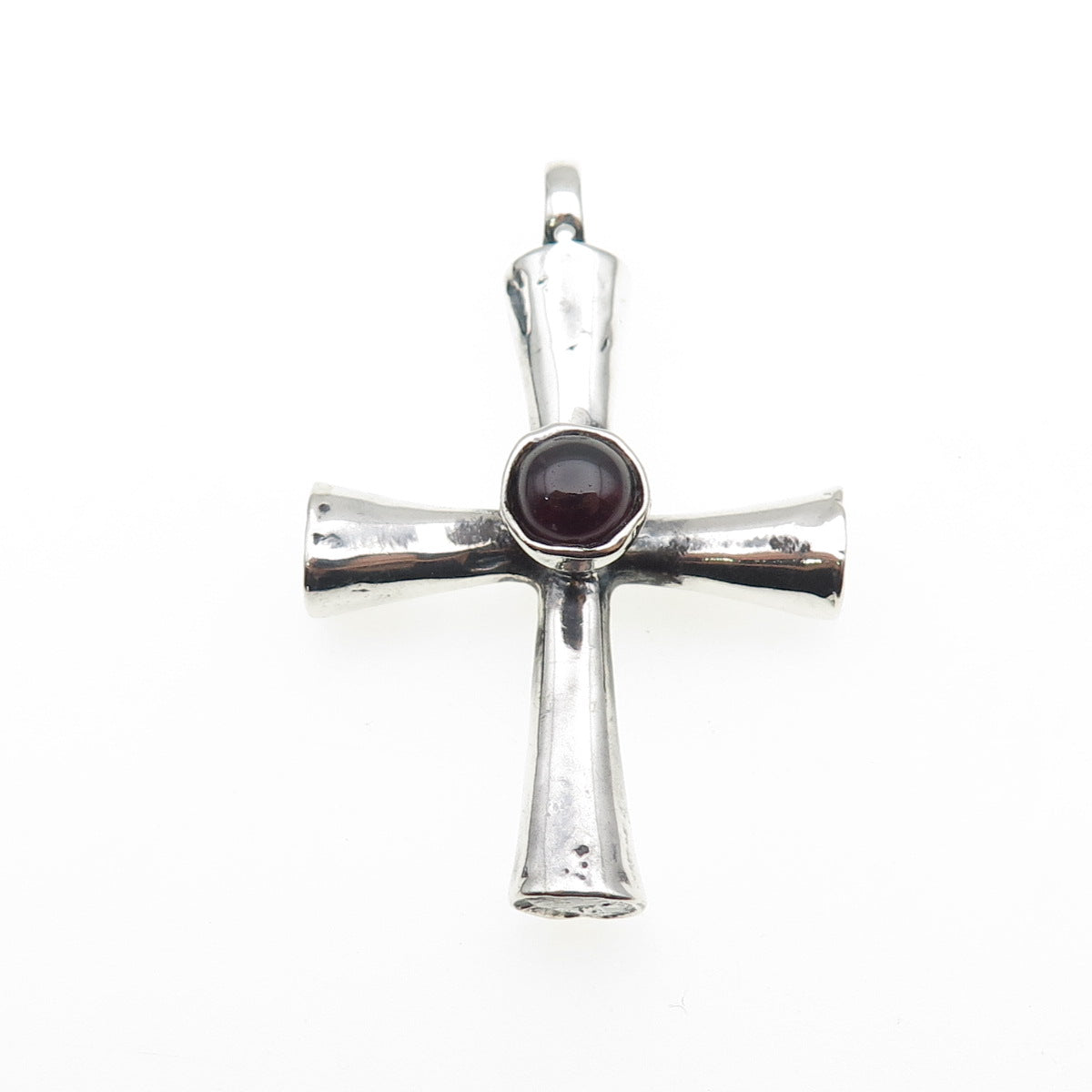 925 Sterling Silver Vintage Real Rhodolite Modernist Cross Oxidized Pendant