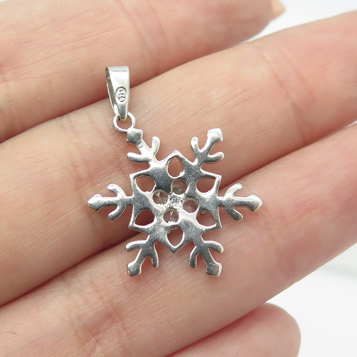 925 Sterling Silver Round-Cut C Z Snowflake Pendant