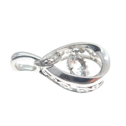 925 Sterling Silver Round-Cut White Topaz Gemstone Teardrop Slide Pendant
