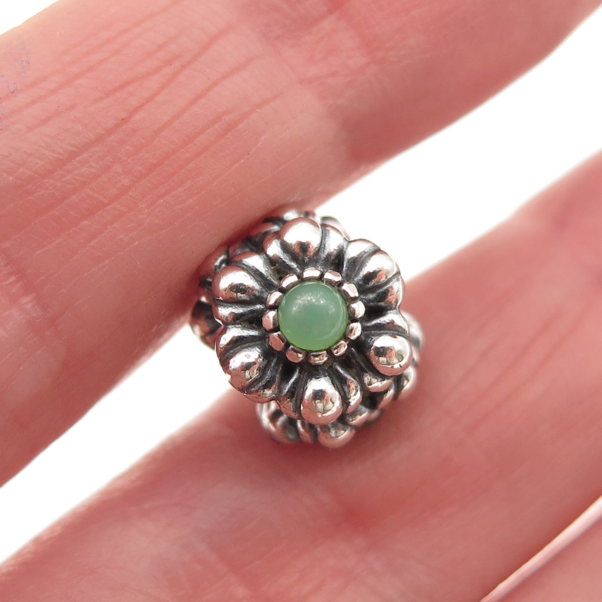 PANDORA Sterling Silver Real Chrysoprase Birthday Blooms May Slide Bead Charm