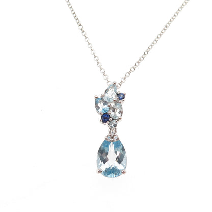 925 Sterling Silver Real Blue Topaz & Sapphire Cable Chain Necklace 18"