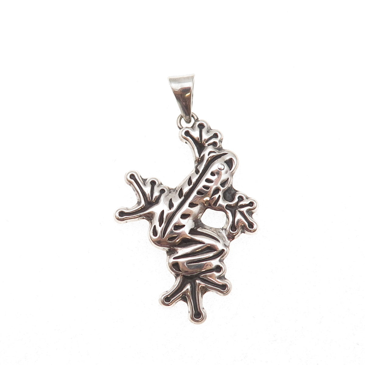 925 Sterling Silver Vintage Frog Good Luck Oxidized Charm Pendant