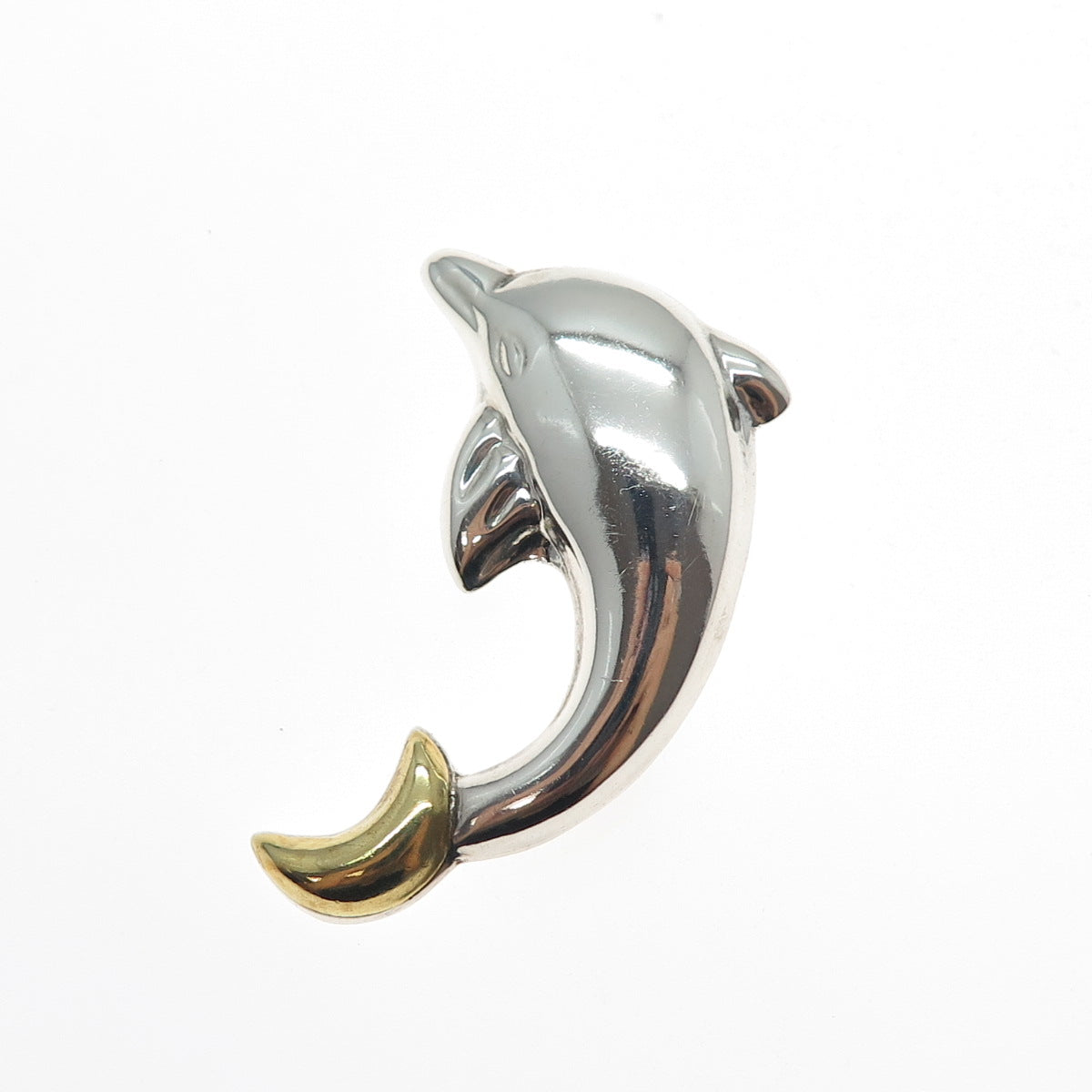 925 Sterling Silver 2-Tone Vintage Mexico Dolphin Pin Brooch