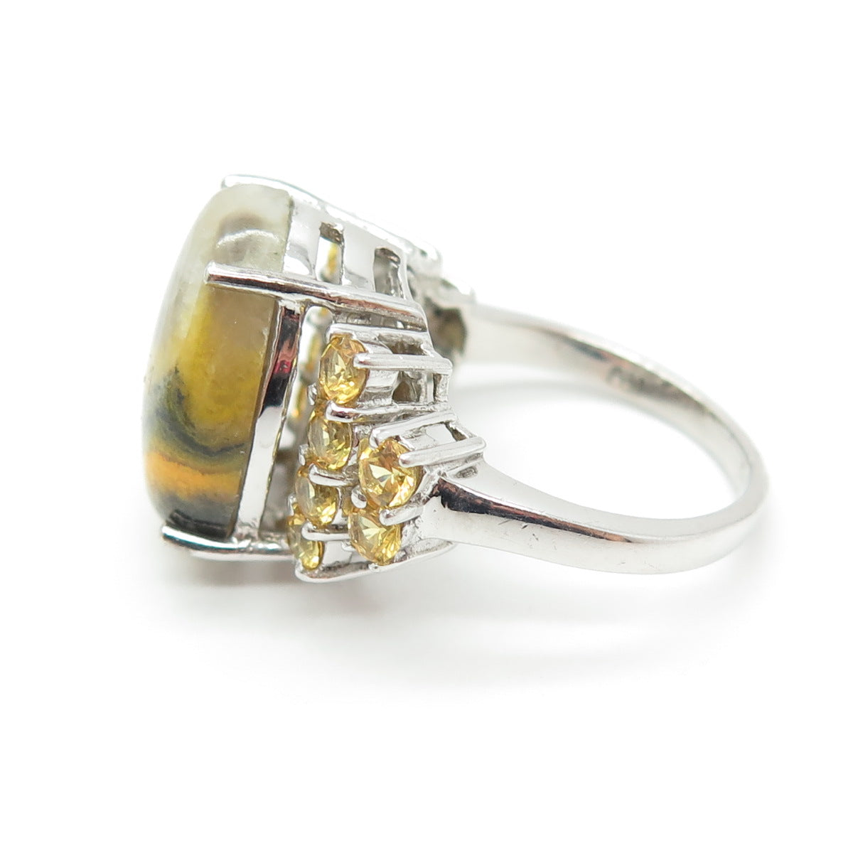 CHUCK CLEMENCY 925 Sterling Silver Real Agate & Citrine Ring Size 8.25