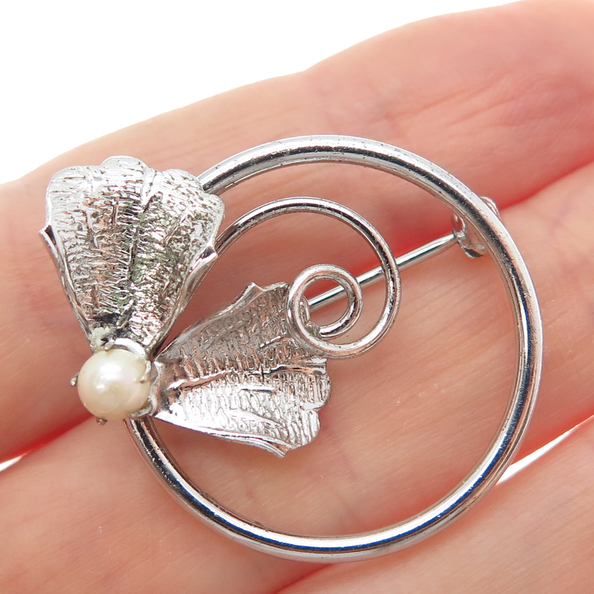 PPC Princess Pride Creations 925 Sterling Antique Art Deco Real Pearl Pin Brooch