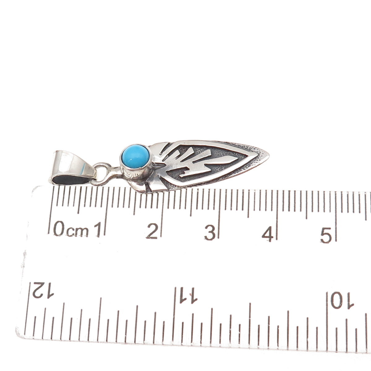 Old Pawn 925 Sterling Silver Vintage Turquoise Feather Tribal Charm Pendant