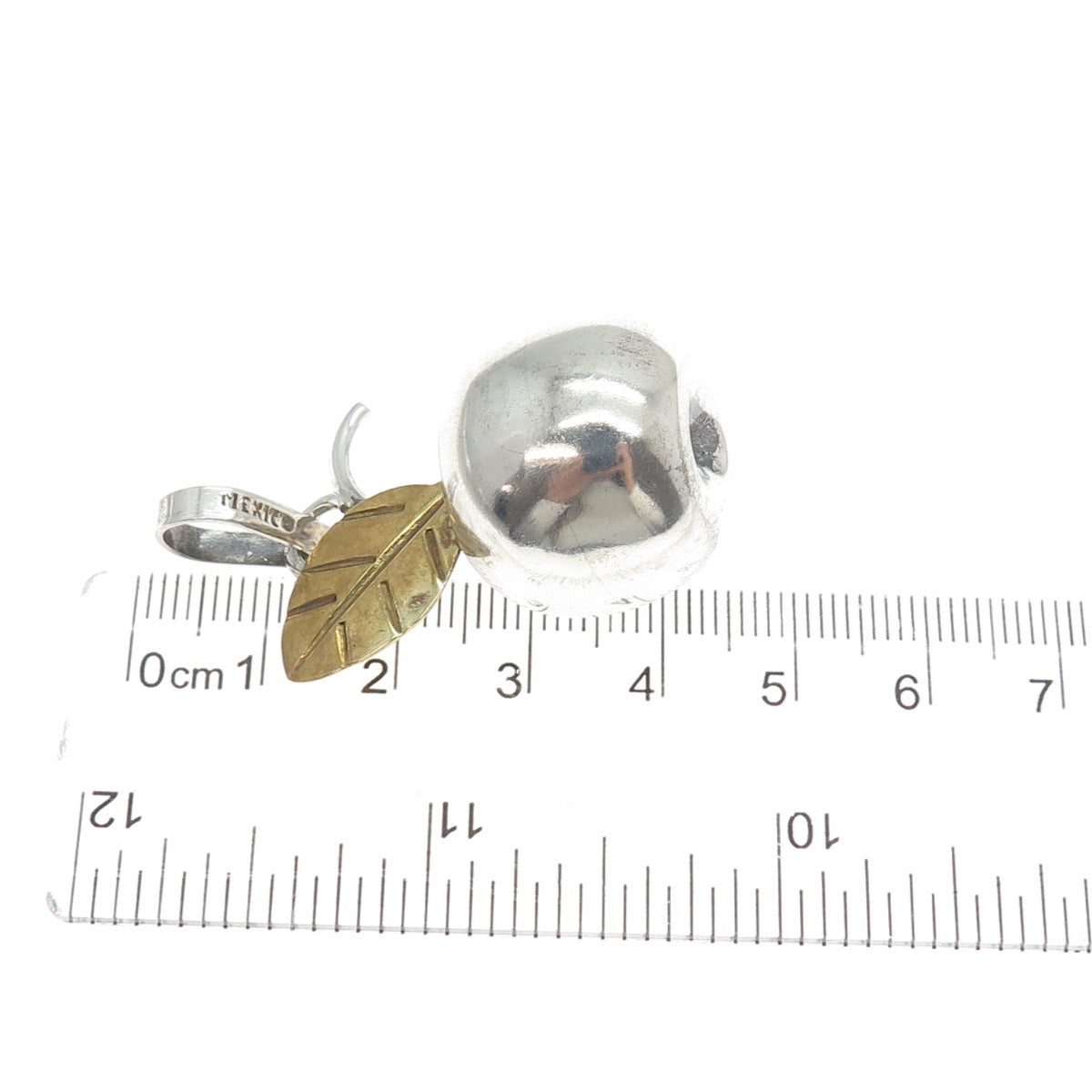 925 Sterling Silver 2-Tone Vintage Mexico Apple 3D Charm Pendant
