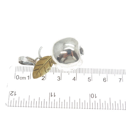 925 Sterling Silver 2-Tone Vintage Mexico Apple 3D Charm Pendant