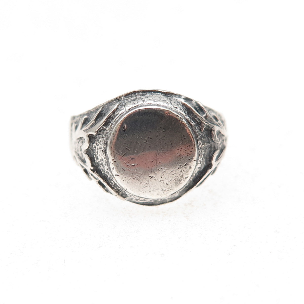 925 Sterling Silver Vintage Heart Oxidized Signet Ring Size 4
