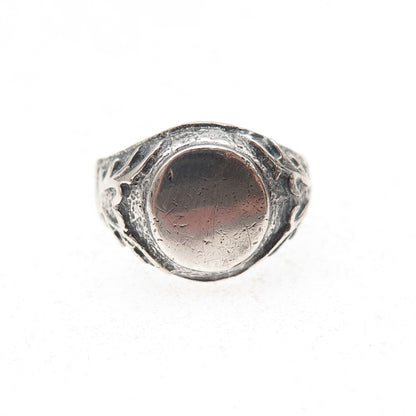 925 Sterling Silver Vintage Heart Oxidized Signet Ring Size 4