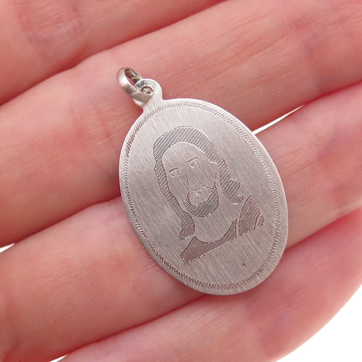 925 Sterling Silver Vintage Engraved Jesus Charm Pendant