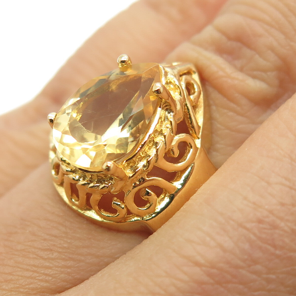 CHATEAU D'ARGENT 925 Sterling Silver Gold Plated Real Citrine Ring Size 6.5