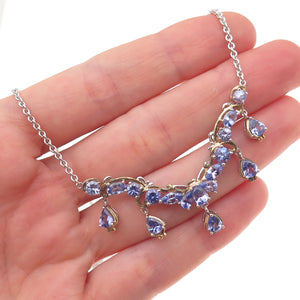 925 Sterling Silver 2-Tone Real Multi-Cut Tanzanite Cable Chain Necklace 18"