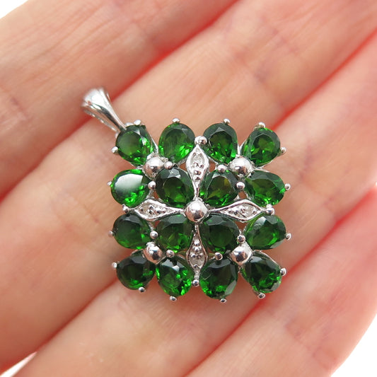 CHUCK CLEMENCY 925 Sterling Silver Real Diamond & Chrome Diopside Charm Pendant
