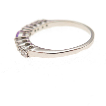 925 Sterling Silver Real Amethyst & C Z Stackable Ring Size 6