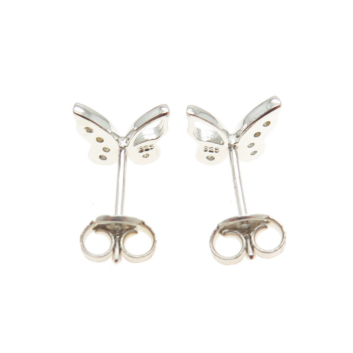 925 Sterling Silver Round-Cut C Z Butterfly Stud Earrings