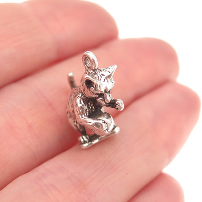 Sunwest 925 Sterling Silver Vintage Playing Cat & Ball Oxidized 3D Charm Pendant