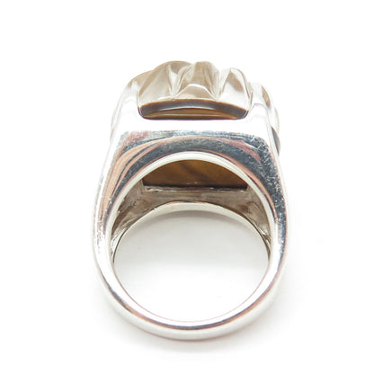 925 Sterling Silver Real Doublet Tiger Eye Gemstone Ring Size 6.25