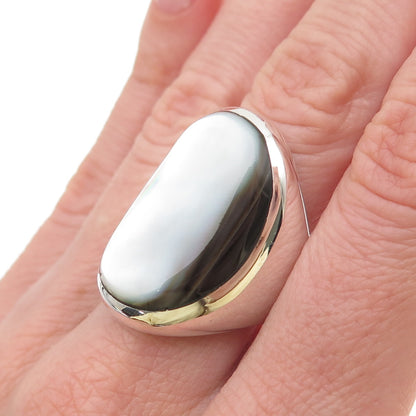 CHAPAL ZENRAY Sterling Silver Vintage Real Abalone Shell Modernist Ring Size 8
