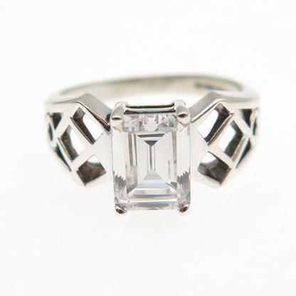925 Sterling Silver Vintage Emerald-Cut C Z Promise Ring Size 7.5