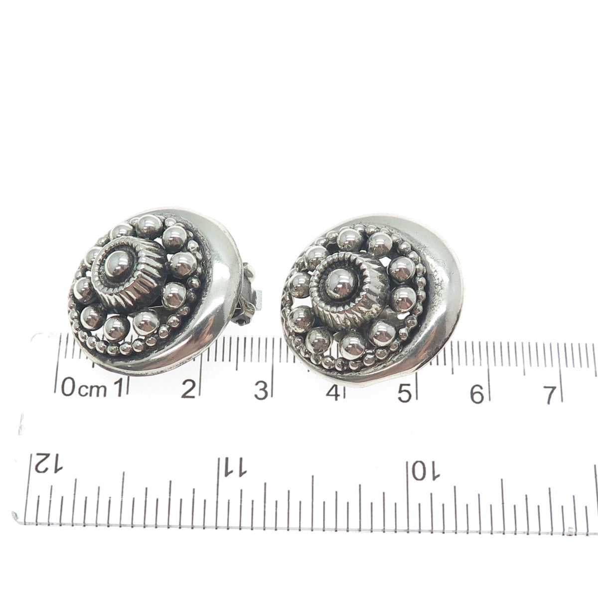 DANECRAFT 925 Sterling Silver Antique Art Deco Beaded Oxidized Clip On Earrings