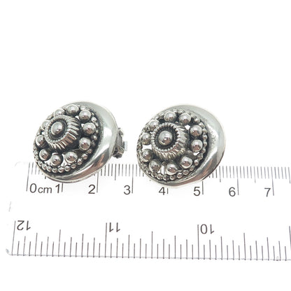 DANECRAFT 925 Sterling Silver Antique Art Deco Beaded Oxidized Clip On Earrings