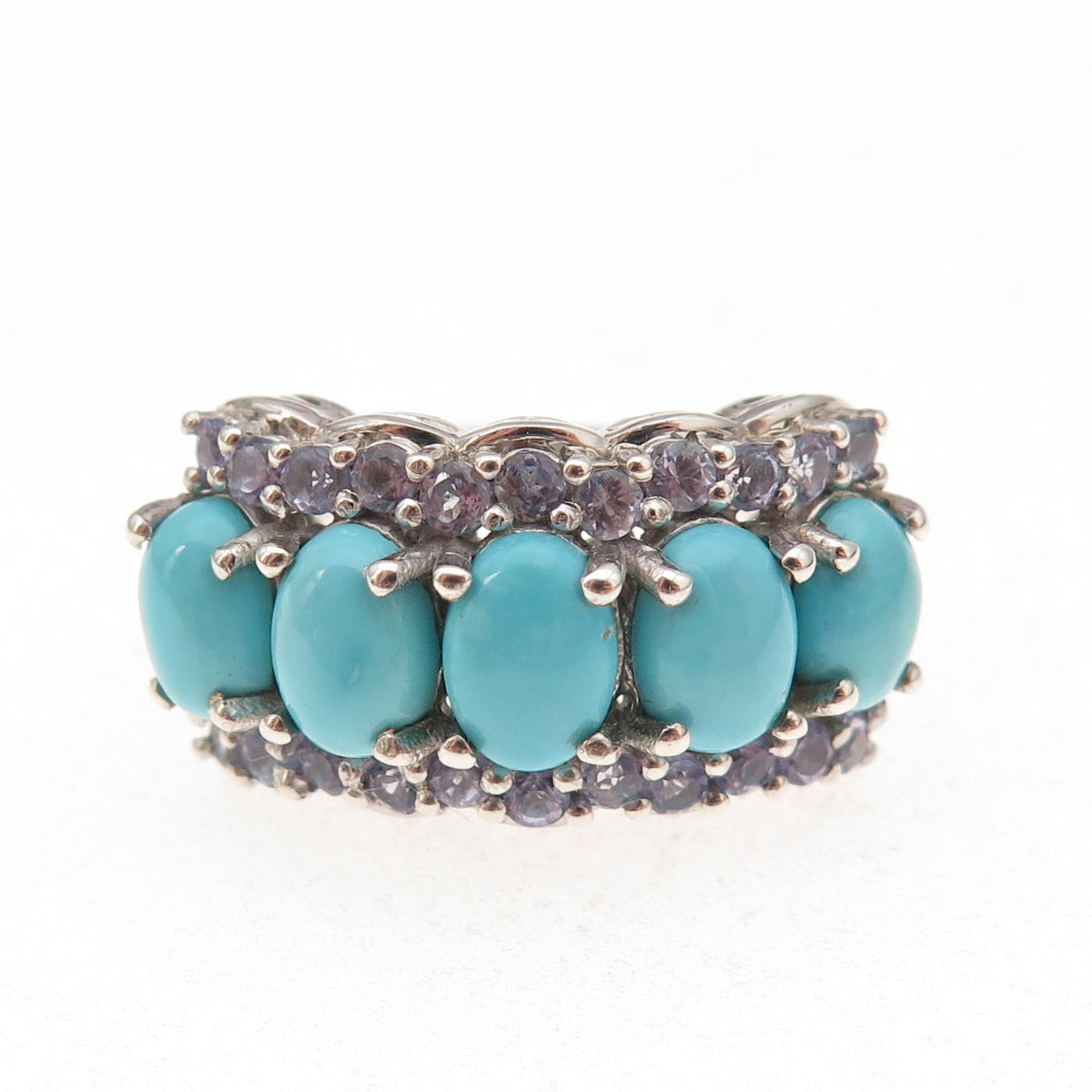 Chuck Clemency 925 Sterling Silver Real Turquoise & Tanzanite Ring Size 8.25