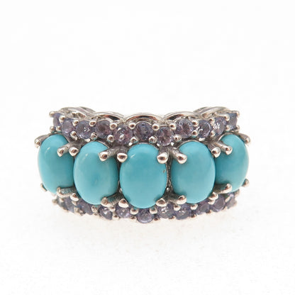 Chuck Clemency 925 Sterling Silver Real Turquoise & Tanzanite Ring Size 8.25