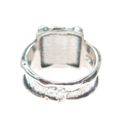 TAMIR ZUMAN 925 Sterling Silver Vintage Real Aventurine Modernist Ring Size 8.5
