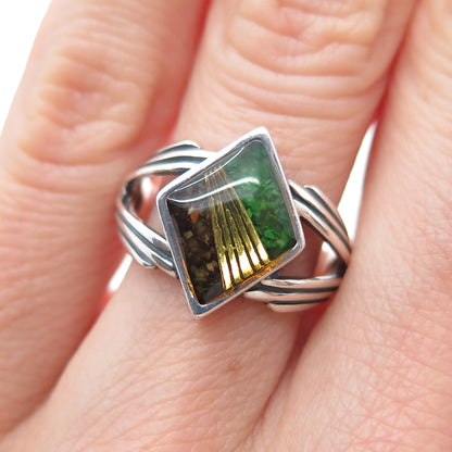 CAROLYN POLLACK Sterling 2-Tone Vintage Turquoise & Jasper Inlay Ring Size 6.25