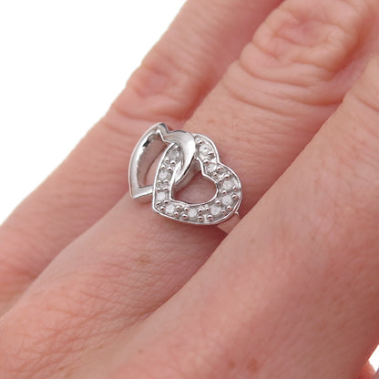 Charles Winston Sterling Silver Real Round-Cut Diamond Couple Heart Ring Size 6
