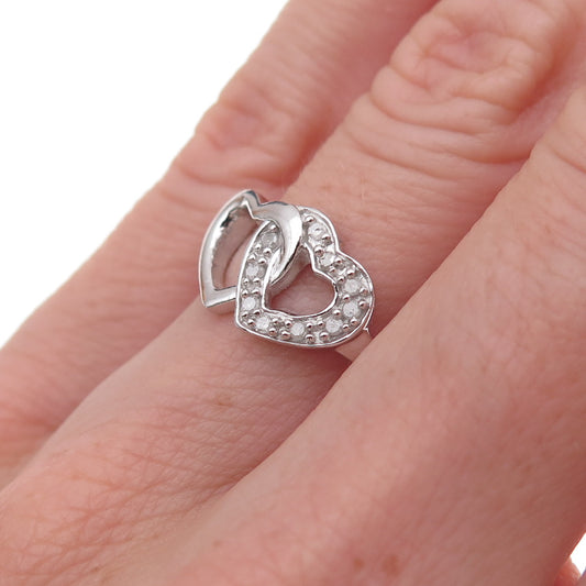 Charles Winston Sterling Silver Real Round-Cut Diamond Couple Heart Ring Size 6