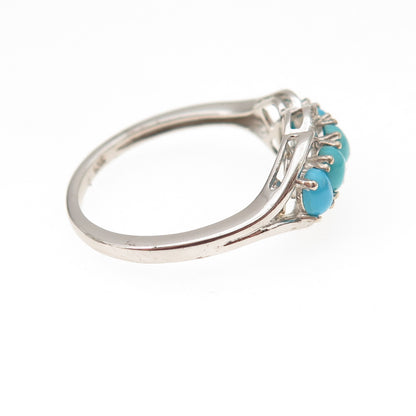 Chuck Clemency 925 Sterling Silver Real Turquoise & White Topaz Ring Size 8.25